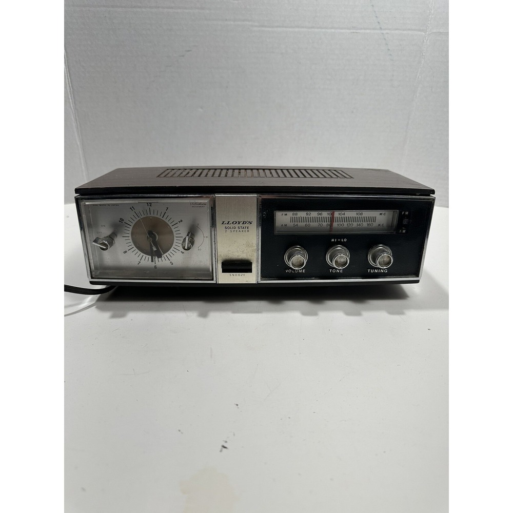 Lloyds Brown Silver Wired Solid State 2 Speaker Alarm Clock AM Radio Works READ*